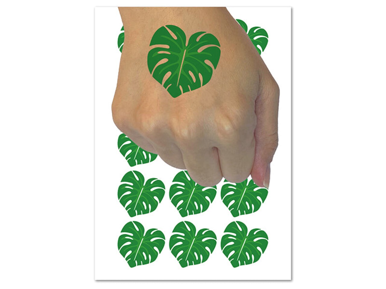 Monstera Leaf Swiss Cheese Plant Temporary Tattoo Water Resistant Fake Body Art Set Collection (1 Sheet)